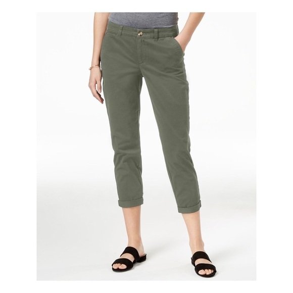 9. Madison Jules Essential Mid Rise Cuffed Olive Pant - Picture 3 of 3